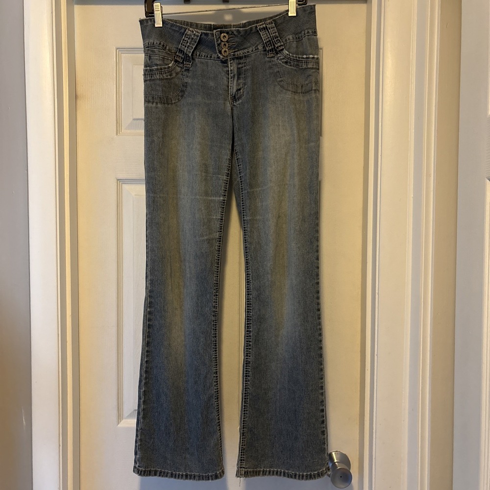 Angels Juniors Flare Leg Blue Jeans Size 9 Y2K 2000's Club/Rave Era Low Rise